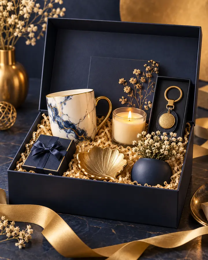 Premium assorted gift items in an elegant presentation box